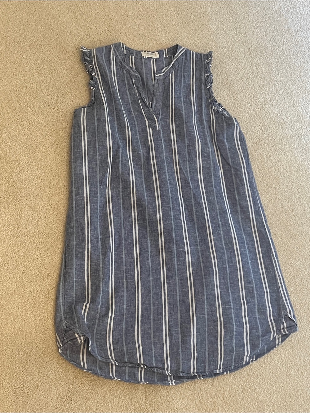 Linen Navy and White Striped Sleeveless shirt dress small